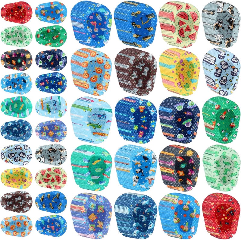 Copkim 200 Pcs Adhesive Eye Patches for Kids Boys 20 Styles Breathable Boy Eye Patch Bulk Light Blocking Cotton Adhesive Bandages for Toddler Boys, 3 x 2 Inch - Image 1